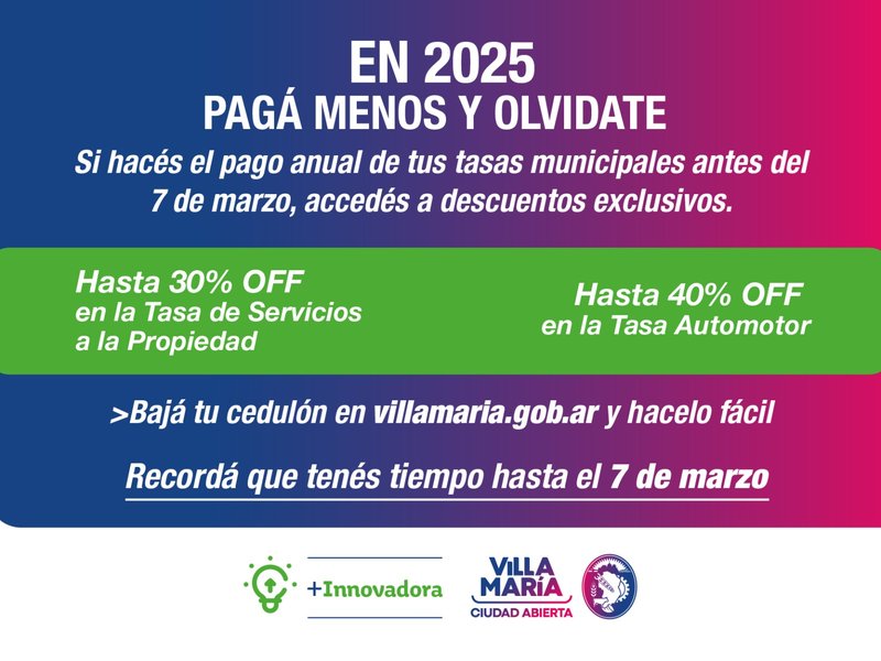 Hasta el 7 de marzo se puede realizar el pago anual de tasas municipales con importantes descuentos