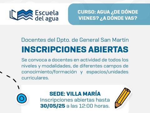 Villa María será sede del curso docente “Agua: ¿de dónde vienes?, ¿A dónde vas?”