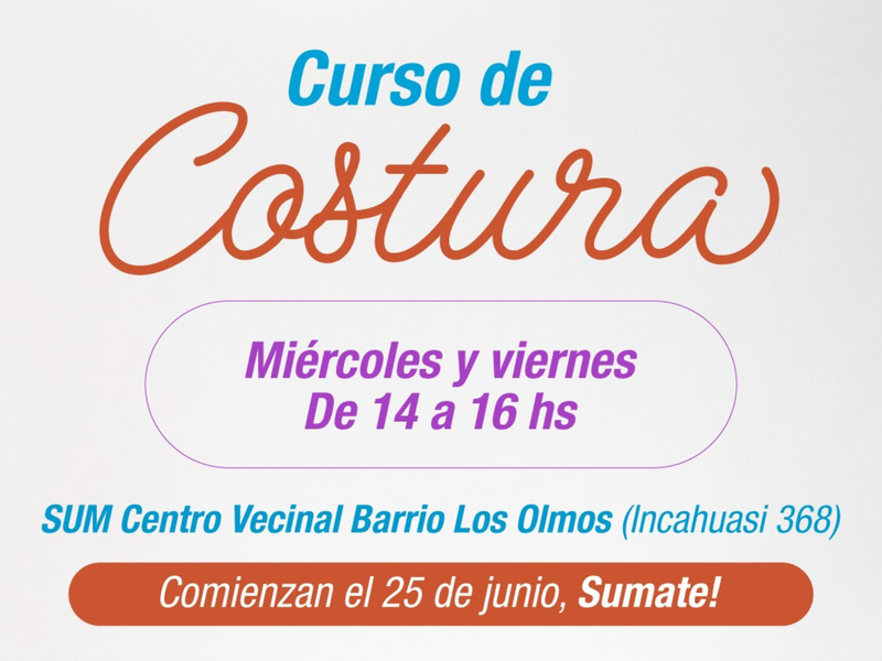 El municipio dictará un curso gratuito de costura en el Centro Vecinal del barrio Los Olmos