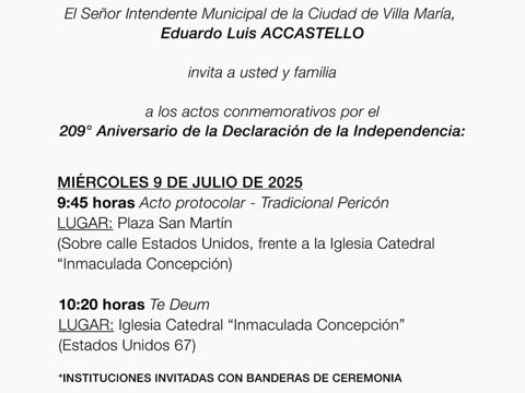 Villa María conmemora el 209º Aniversario de la Declaración de la Independencia