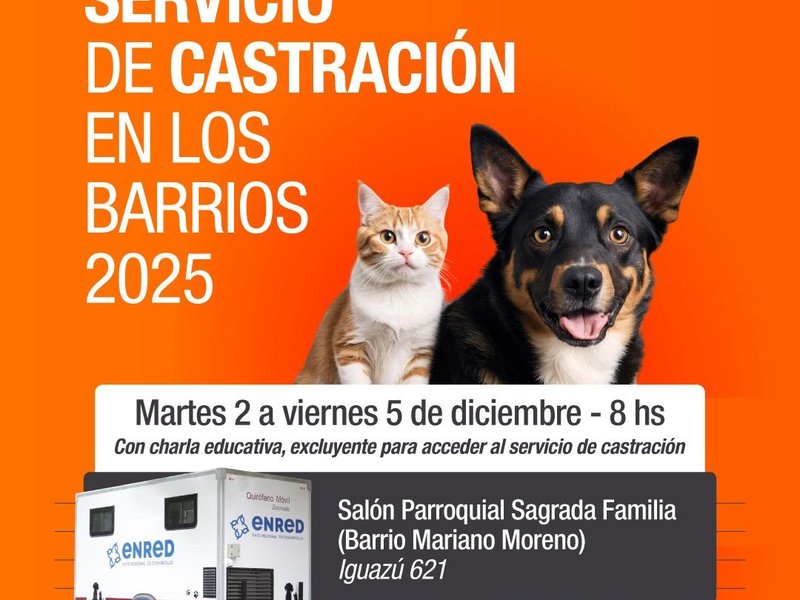 Se realizará una nueva semana de castraciones gratuitas en barrio Mariano Moreno