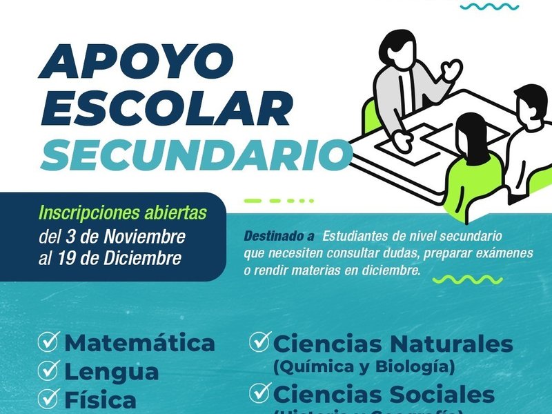 Continúan abiertas las inscripciones a clases de apoyo escolar para Nivel Secundario