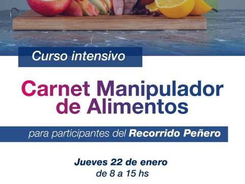 Se encuentra abierta la inscripción al curso intensivo de Carnet de Manipulador de Alimentos para gastronómicos del Recorrido Peñero