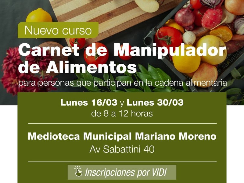 Se realizará una nueva capacitación para obtener el Carnet de Manipulador de Alimentos