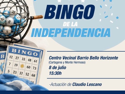 Dia de la Independencia: se llevará a cabo un bingo en el centro vecinal de barrio bello horizonte