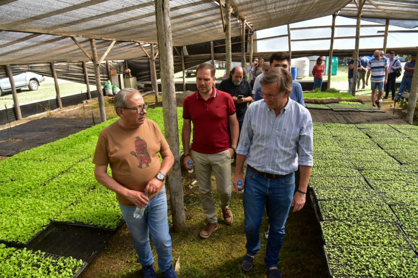 Villa María: Gill junto al secretario de Agricultura, Ganadería y Pesca, Juan José Bahillo, visitaron el innovador Plantinero del Mercado de Abasto