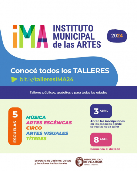 Villa María: Instituto Municipal de las Artes: El lunes 8 comienzan los talleres gratuitos
