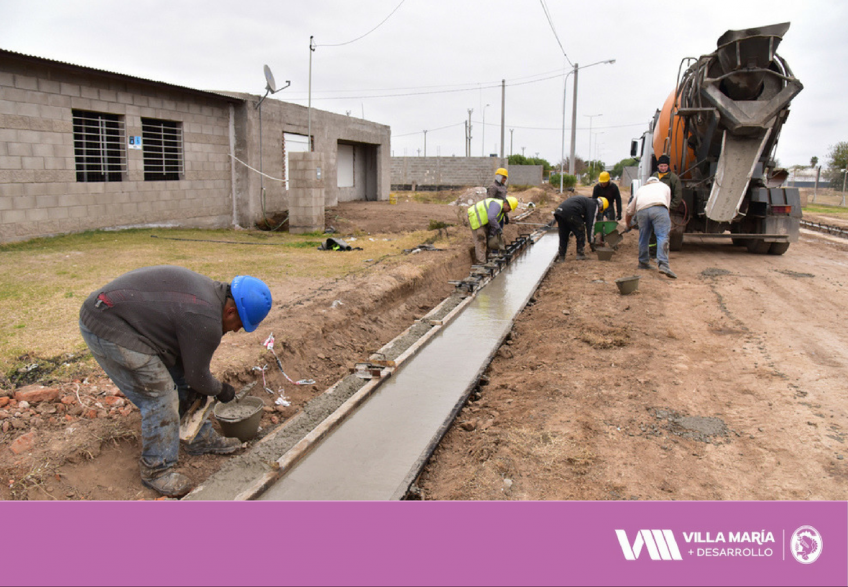 Villa María: La obra de cordón cuneta en barrio Nicolás Avellaneda registra un 65 por ciento de avance