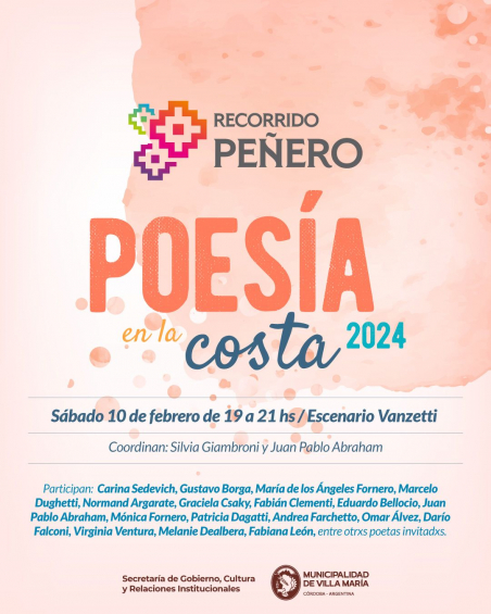 Villa María: Poesía en la Costa 2024: la costanera recibirá este fin de semana a escritores de toda la provincia