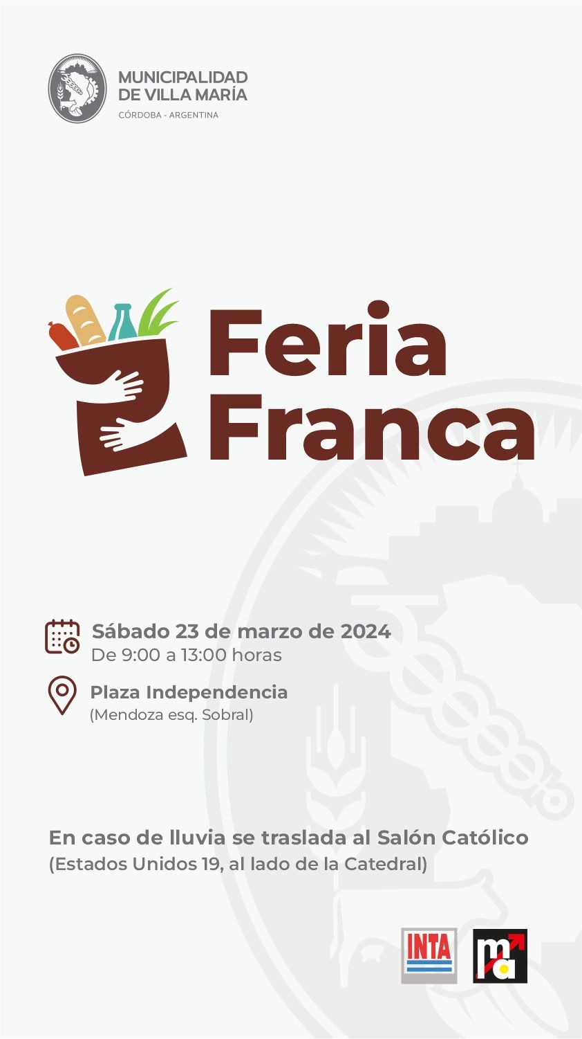 Villa María: La Feria Franca llega este sábado a la Plaza Independencia
