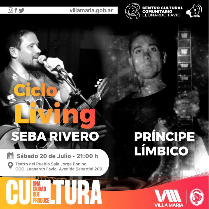 Villa María: El próximo sábado, habrá una nueva fecha del Ciclo Living con “Príncipe Límbico” y Sebastián Rivero
