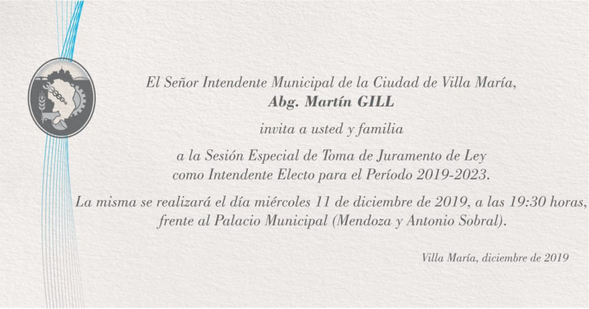 Villa María: Martín Gill asume su segundo mandato como intendente el próximo miércoles 11 de diciembre