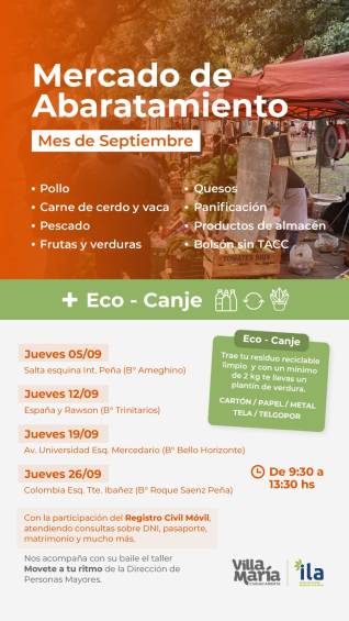 Villa María: Jueves: Nueva jornada del Mercado de Abaratamiento en el barrio Roque Saenz Peña