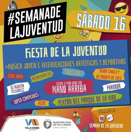Villa María: En el Parque de la Vida, mañana será la Fiesta de la Juventud con la presentación de “Mano Arriba”, bandas de hip hop y rock