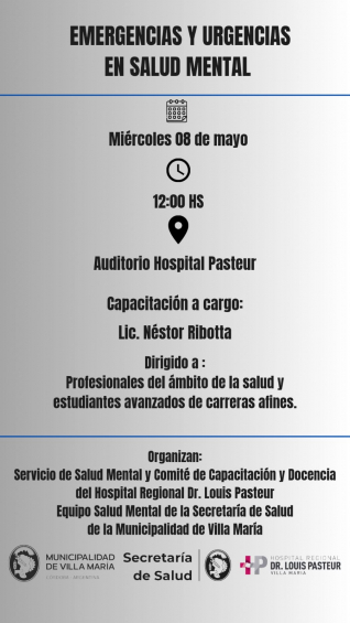 Villa María: El Municipio realizará una capacitación sobre emergencias y urgencias de salud mental